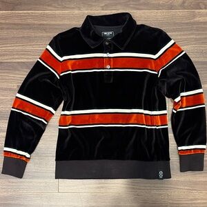 Todd Snyder Black and Orange Striped Polo Shirt